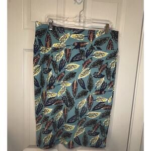 LuLaRoe Cassie Women's Pencil Skirt Blue With Feathers Size XL